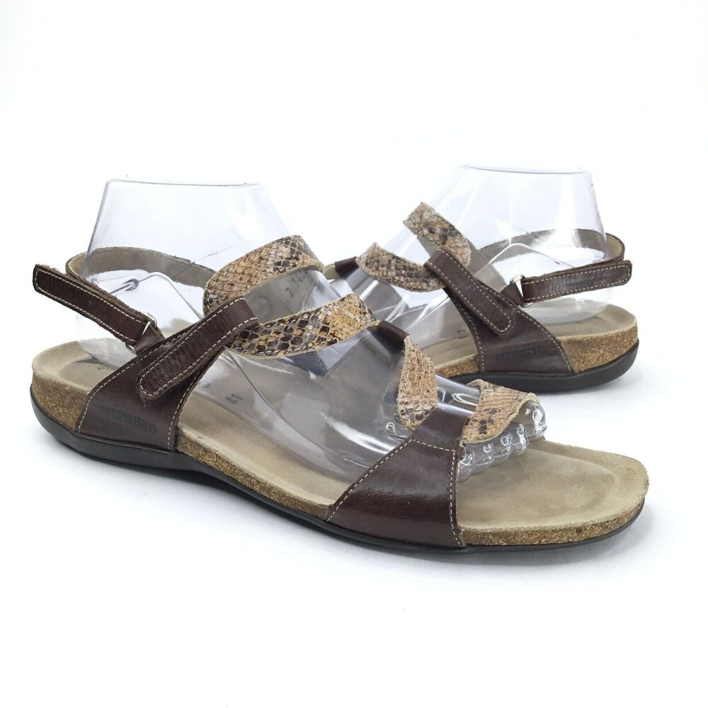 Mephisto Adelie Sandals Womens 41 Brown Snakeskin Printed Leather Cork Cushioned - Picture 14 of 16